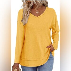 Women's Long Sleeve, Loose Fit, Flowy Top Yellow - Size SM
